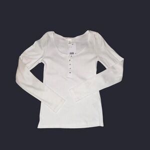 H&M White Long Sleeve Henley Top